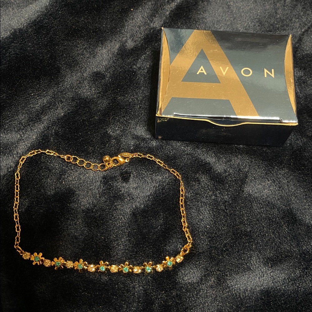 Avon Gold and Blue Floral Anklet